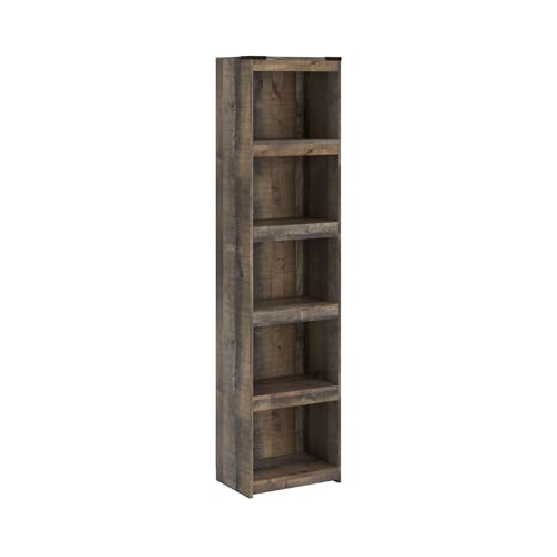 Signature Design by Ashley Trinell Rustic Entertainment Center Pier Bookcase with 3 Adjustable Shelves, Natural Brown