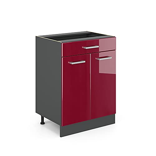 Vicco Meuble Cuisine R-Line, Rouge Brillant, 60cm avec tiroir, sans PT, pour Une Combinaison Libre au Sein de systèmes de Cuisine modulaires