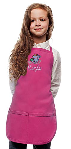 personalized apron girls - My Little Doc Personalized Hot Pink Kids Art Smock Crayons Embroidery Design, XL