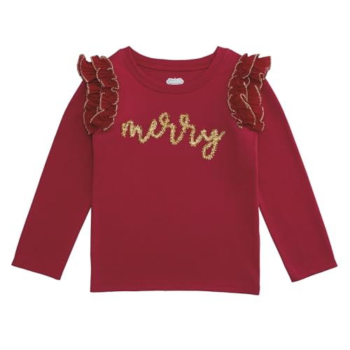 Mud Pie Girls Kids Christmas Red Holiday Tinsel Long Sleeve Shirt