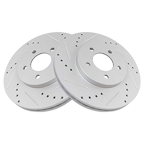 TRQ Front Performance Brake Rotor Drilled Slotted Pair Set for 2005-2012 Ford Escape / 2005-2011 Mercury Mariner / 2005-2011 Mazda Tribute