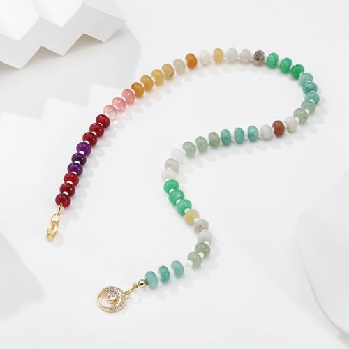 Colorful Boho Beaded Necklace for Women, Multilayer Gemstone Choker Jewelry, 18K Gold Plated Natural Stone Beach Surfer Necklace3