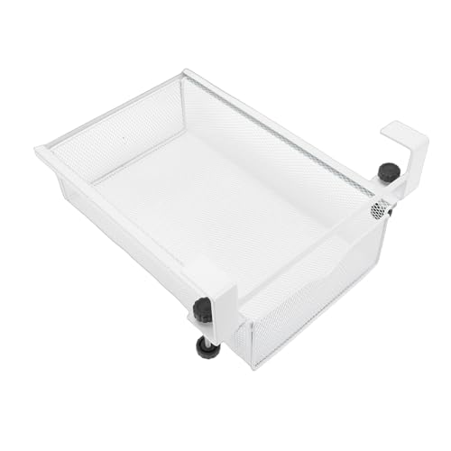 Cajón bajo escritorio metálico sin taladro para almacenaje bajo mesa, estante bandeja cesta para hogar y oficina, blanco, pequeño sin rejilla para escritorios miniatura 2