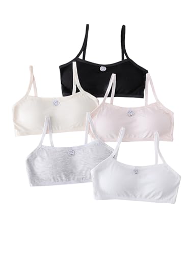 Floerns Girl's 5 Piece Training Bras Ribbed Knit Padded Wireless Comfy Cami Bralette Bra