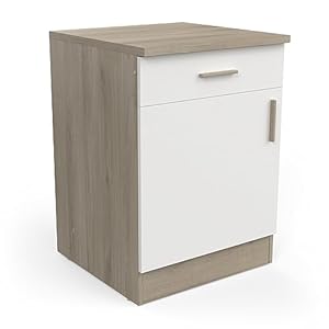 Keukenmeubel, modulair, met werkblad, 1 lade, 1 deur, complete keuken “Origan”, kleur licht eiken en mat wit, 60 x 60 x 85 cm