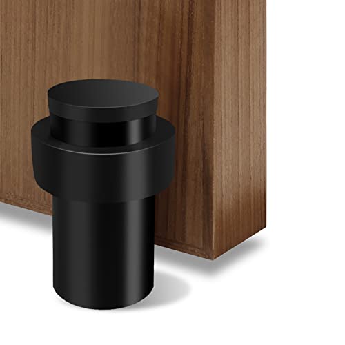 Door Stopper 65mm Black Door Stop for Floor Stainless Steel Cylindrical Doorstop Rubber Bumper Wall Protector for Skirtings