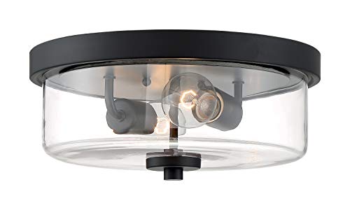 Image of Nuvo 60 /7268 Sommerset 2-Light Flush Mount Fixture with Clear Glass - Matte Black Finish