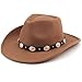 DRESHOW Women Men Classic Felt Wide Brim Western Cowboy & Cowgirl Cap Belt Buckle Retro Panama Hat Unisex Rolled up Caps