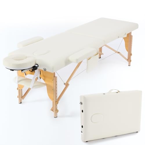 Maca Portátil Premium, Divã Cama de Fisioterapia, Estética, Massoterapia, Massagem, Quiropraxia, Depilação, Tatuagem - Altura Ajustável + bolsa de transporte - Branca Creme BKZA - MSG 101