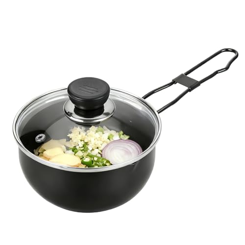 Tadka Pan with Lid, Small Saucepan with Lid, Deep Sauce Pan with Pour Spout, Stainless Steel Small Pot with Long Handle, Ideal for Saag, Dal, Kadhi, Dhokla and Indian Cooking (4.57 Inch Diameter)