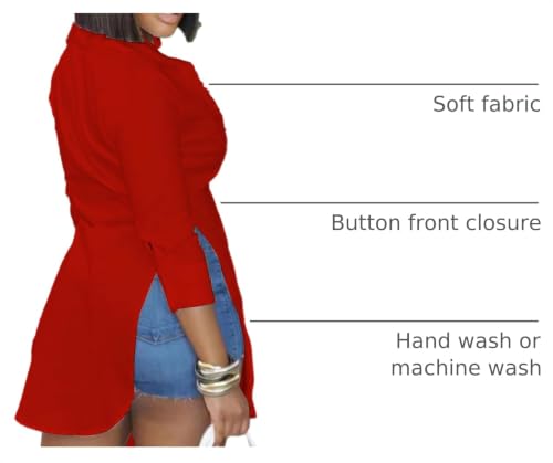Image of LYANER Women's Collar Neck Long Sleeve Button Down Shirts Sexy Split Hem Tops Long Blouse Shirt Dress
