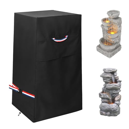 Garden Fountain Cover Heavy Duty 600D Waterproof Dustproof Winter Fountain Cover for Cascading Bowls and Stacked Stones Water Fountain with Zipper and Drawstring