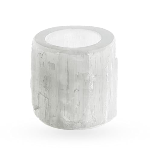 NKlaus Selenit Teelichthalter 6×6 cm – Handgefertigter Heilstein-Kerzenhalter für Meditation, Reiki & Deko, sorgt für beruhigende Lichtstimmung & Energieharmonie