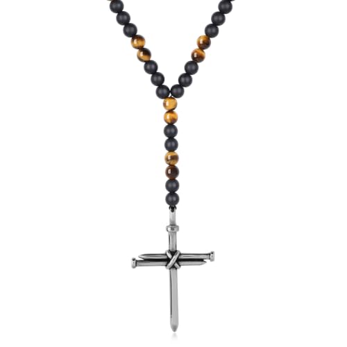 Collier perle homme pendentif croix acier inoxydable bijoux tendance Y GAVU