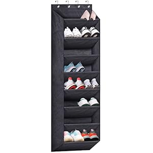 SLEEPING LAMB Over The Door Shoe Organizer for Closet with Large Deep Pockets, Narrow Shoe Rack for Door Hanging Boots Storage, Black