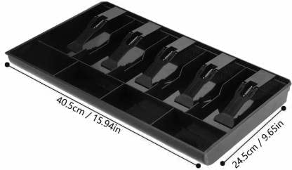 keskriva ABS Plastic Cash Drawer Organizer Tray, Cashier Drawer Box with Coin Slot, Bill Counter Cash Box with 5 Bills 4 Coins for Petty Cash Money Storage Box (1 Pcs) 1