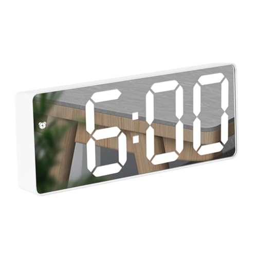 YUGSHNKFC Reloj despertador digital LED de moda con pantalla de espejo, fecha, temperatura y función de repetición de alarma, 2 fuentes de alimentación