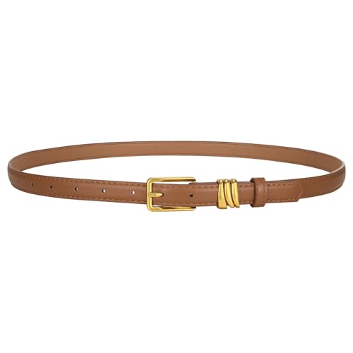 Black Skinny Genuine Leather Belt for Women with Gold Buckle and Metal Loops Perfect for Dresses and Jeans