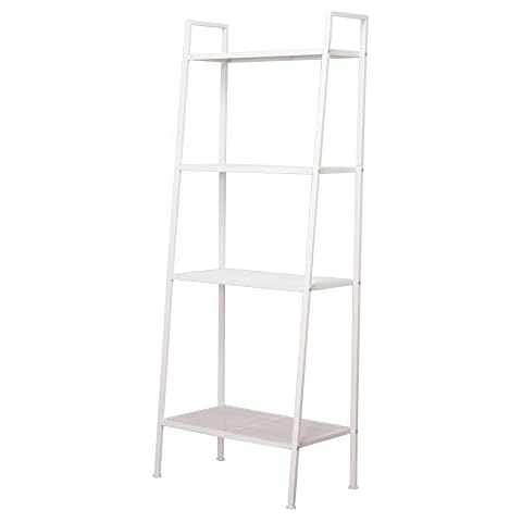 WEI WEI GLOBAL 4-Tier Ladder Shelf Bookcase - Metal Bookshelf - Open Shelf Display Rack Storage Organizer for Home, Office, Living Room, Bedroom, Kitchen, and Bathroom - White Cover