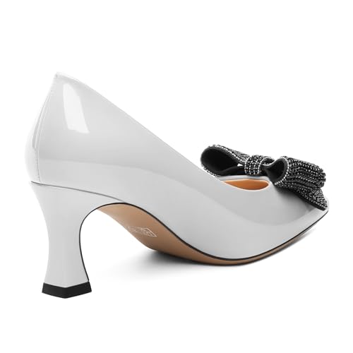 Image of Heels for Women Closed Patent Pointed Toe Bow Pumps Slip on Kitten Low Heels Wedding Party Dress Office Shoes 2.5Inch