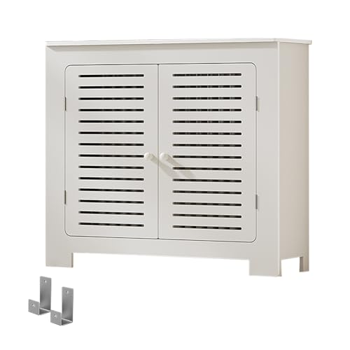 Housse de radiateur creuse à 2 portes en bois blanc pour salon et couloir 90x70x25cm