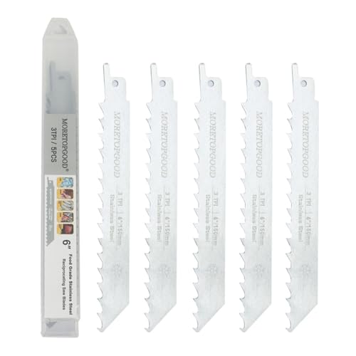 MORETOPGOOD 6 Inch Stainless Steel Reciprocating Saw Blades for Frozen Meat Bone Cutting 3 TPI Food Saw Blades-5 Pack