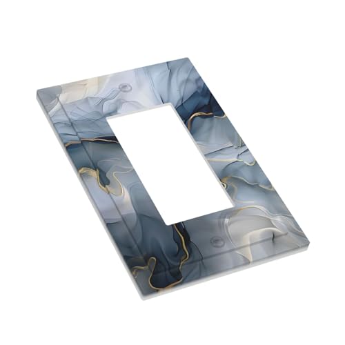 Decorative Outlet Covers Abstract Ink Blue Marble Glod Line Texture 1 Gang Rocker Light Switch Cover Plate Single Decora Light Switch Covers Wall Plate Faceplate for Kitchen Decor