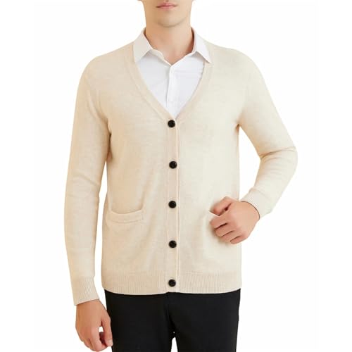 Men's Merino Wool Knit Cardigan – Warm Long Sleeve Sweater for Fall Winter Casual Wear3
