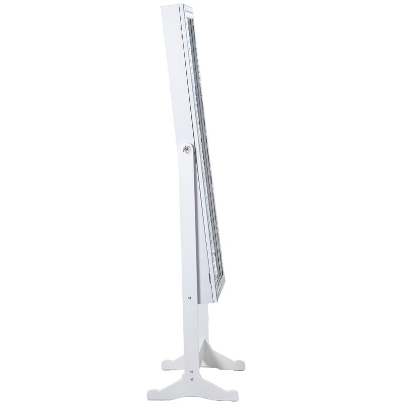 DRW Specchio portagioie da terra con porta in legno in bianco 40,5 x 38 x 161 cm, interno 26 x 110 cm