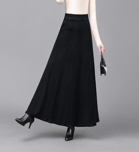 Womens Winter Soft Knitted Long Skirt Vintage High Waist Fall Elegant A-line Midi Pleated Skirt2