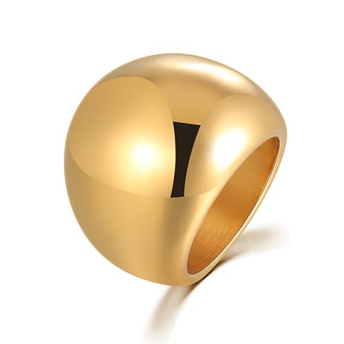 Thick Dome Chunky Rings for Women Girls 18K Gold Plated Minimalis...