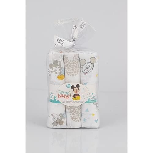 Interbaby Amazon Disney, Pack 3 gasas Mickey Mouse 80x80 cm, Blanco