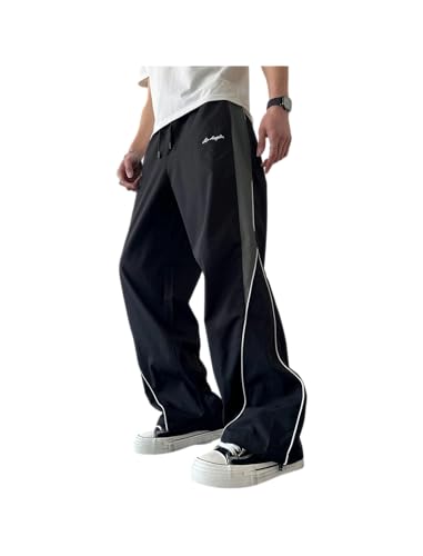 ZAFUL Men's Colorblock Drawstring Pants Loose Fit Streetwear Wide Leg Trousers with Pockets for Daily Sports Casual Wear