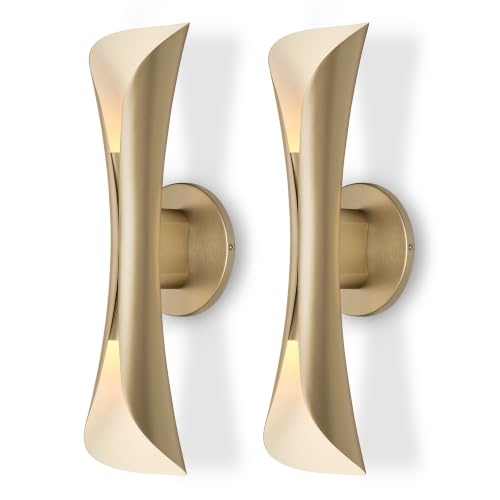 Image of Tubicen Wall Sconces Set of Two Dimmable Home Theater Sconce Up Down | Mid-Century Modern Wall Lights Hardwired 15.7 inchH Indoor Art Deco Gold Wall Sconce for Living Room Bedroom Hallway