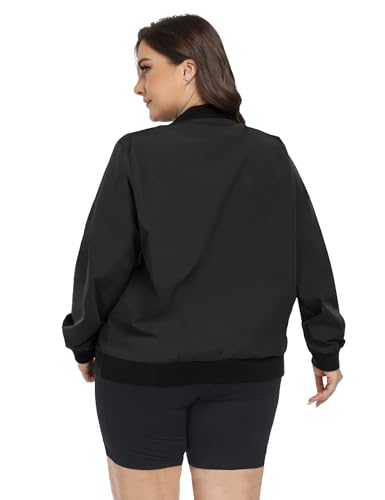 FOREYOND Women's Plus Size Bomber Jacket Zip Up Lightweight Coat Casual Cropped Windbreaker Outwear with Pockets3