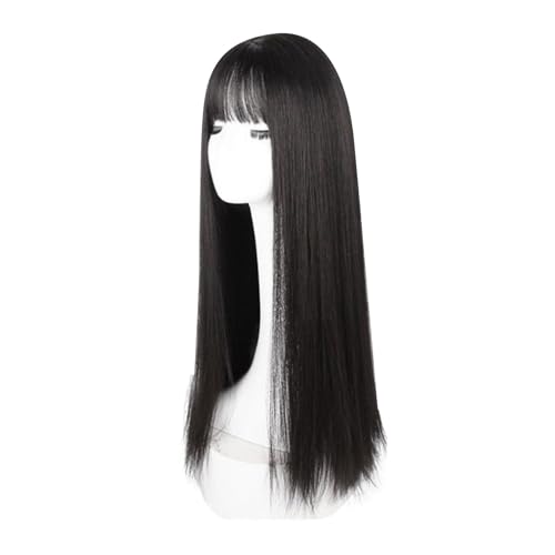 72cm/28.3inch Long Straight Wig, Long Black Wig with Bangs
