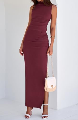 BTFBM Summer Two Piece Skirt Set for Women 2025 Dressy Lightweight Sleeveless Knit Top Going Out Split Maxi Skirt Set