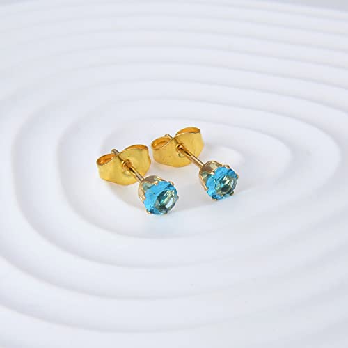 12 Pairs 18K Gold Plated Surgical Stainless Steel Stud Earring, Cubic Zirconia CZ Stud Earrings for Women, Multicolor Birthstone Stud Earrings Set 3mm (Prong 3mm) by JMLOON - Image 4