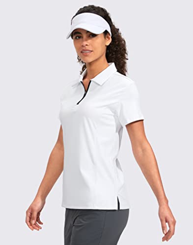 Viodia Women'S Golf Shirt Short Sleeve With Zip Up Quick Dry Stretch Tennis Collared Polo Shirts For Women Golf Apparel Clothes White thumb #2