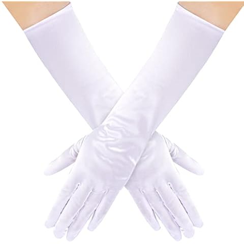 Lystaii Long Opera Party 20s Satin Gloves Stretchy Elbow Length Wedding 15 Inch Classic (White) Cover