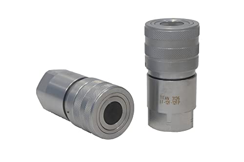 Image of Titan Fittings - 1 /2 inch Skid Steer Hydraulic Couplers - Flat Face Quick Connect Couplers for Bobcat - Couplings Set with Dust Caps