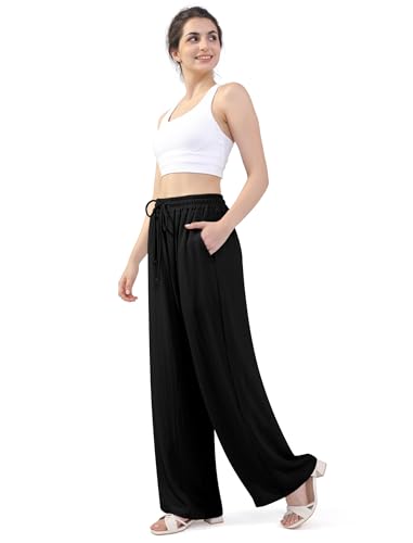Women's Wide Leg Casual Pants Drawstring Waist Viscose Loose Beach Vacation Summer Palazzo Pants Trouser Linen-Feel3