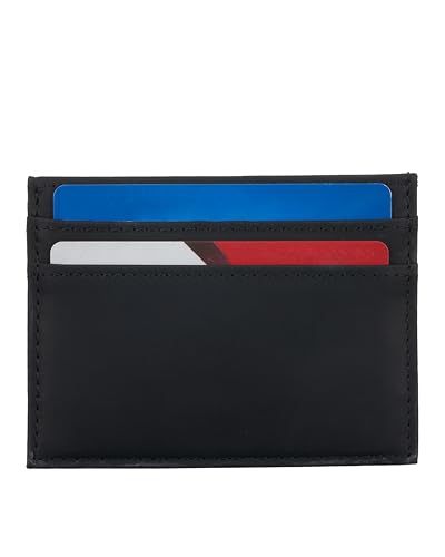 Awesometik Classic Full Grain Leather Credit Card Holder for Men | ID Credit Card Holder | Leather Card Holder with 4 Card Slots and 1 Currency Slot | RFID Blocking | Gift For Him (Black)