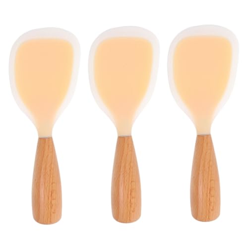 CIYODO 3PCS Nonstick Silicone Rice Spoons with Wooden Handle Heat Resistant Standing Paddle for Easy Serving Kitchen Utensils for Rice Cooking and Serving