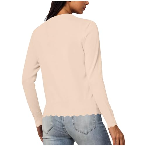 Oplxuo Women's Long Sleeve V-Neck Button Down Cardigan Knit Shrugs Sweater Lightweight Scalloped Edged Bolero Shrugs4