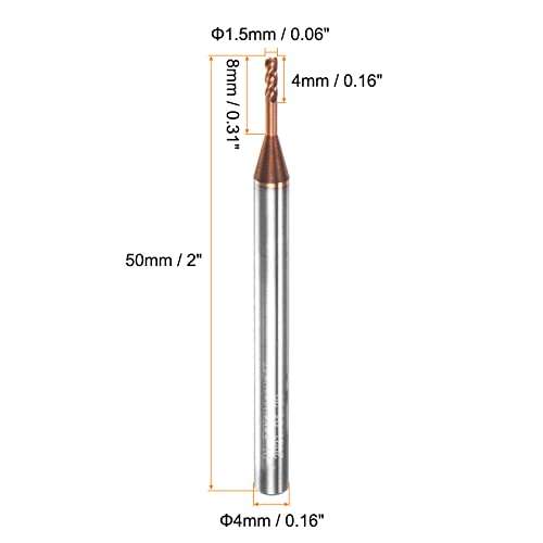 Image of HARFINGTON 2pcs Square Nose End Mill 4mm Shank 1.5mm x 8mm AlTiSin Coated Solid Carbide Long Reach Extended Neck 4 Flutes CNC Router Bit Milling Cutter for Stainless Steel Hardened Steel