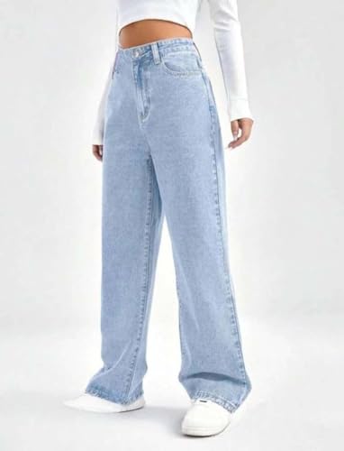Image of KOTTY Women's High Rise Wide Leg Jeans|Cotton Blend Straight Fit Denim|Trendy Comfortable Casual Wear