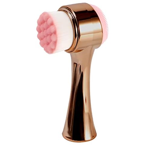 Beomeen Face Brush 2 in 1, Facial Cleansing Exfoliating Brush with Ultra Fine Soft Bristles for Pore Deep Cleansing Silicone Double Side Face Wash Scrub Brush for Skin Care, Gold Cover