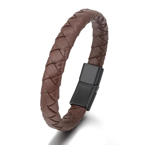 Bracelet homme multicouche en cuir tressé avec fermoir magnétique en acier