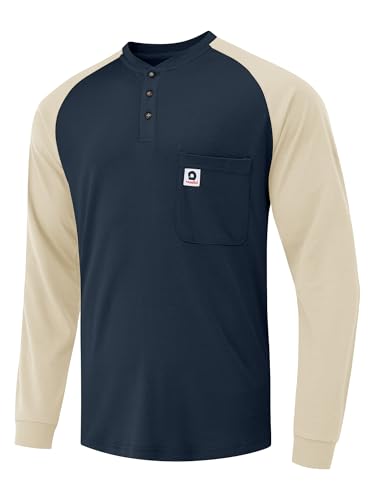 Image of VANDISI FR Shirts Flame Resistant 6.5oz Lightweight Cotton Two Tone & Henley Shirts for Men Long Sleeve Fire Retardant Shirts